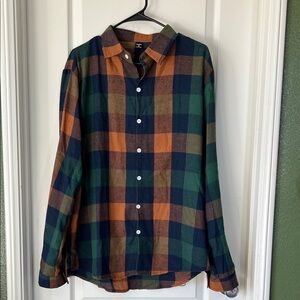 Men's Checkered Button-Down Shirt - Green, Orange, and Blue